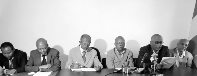 MEDREK officials giving a press release on the Coalition's transformation into a Front